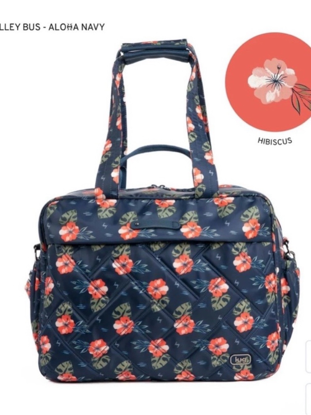 NWT Lug TROLLEY BUS in ALOHA NAVY Quilted Travel Tote Bag Orange Floral Print